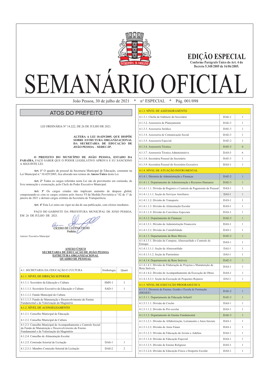 EDIÇÃO ESPECIAL Conforme Parágrafo Único Do Art