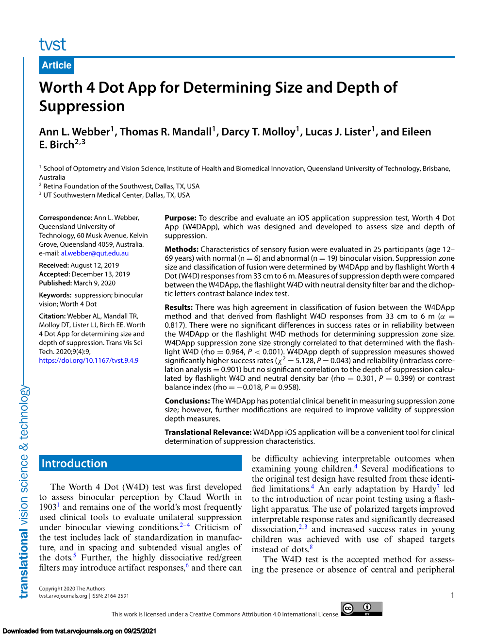 Worth 4 Dot App for Determining Size and Depth of Suppression