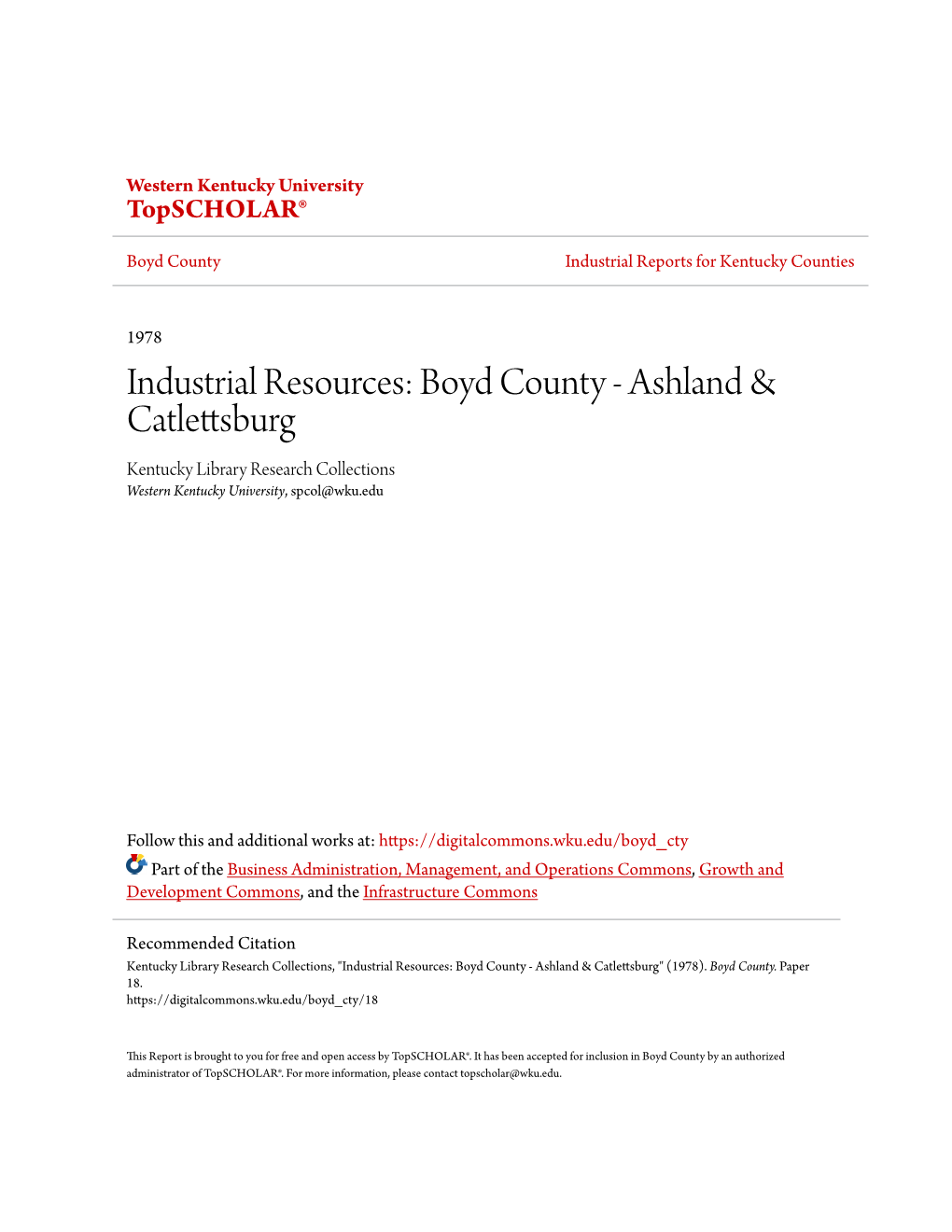 Boyd County Industrial Reports for Kentucky Counties