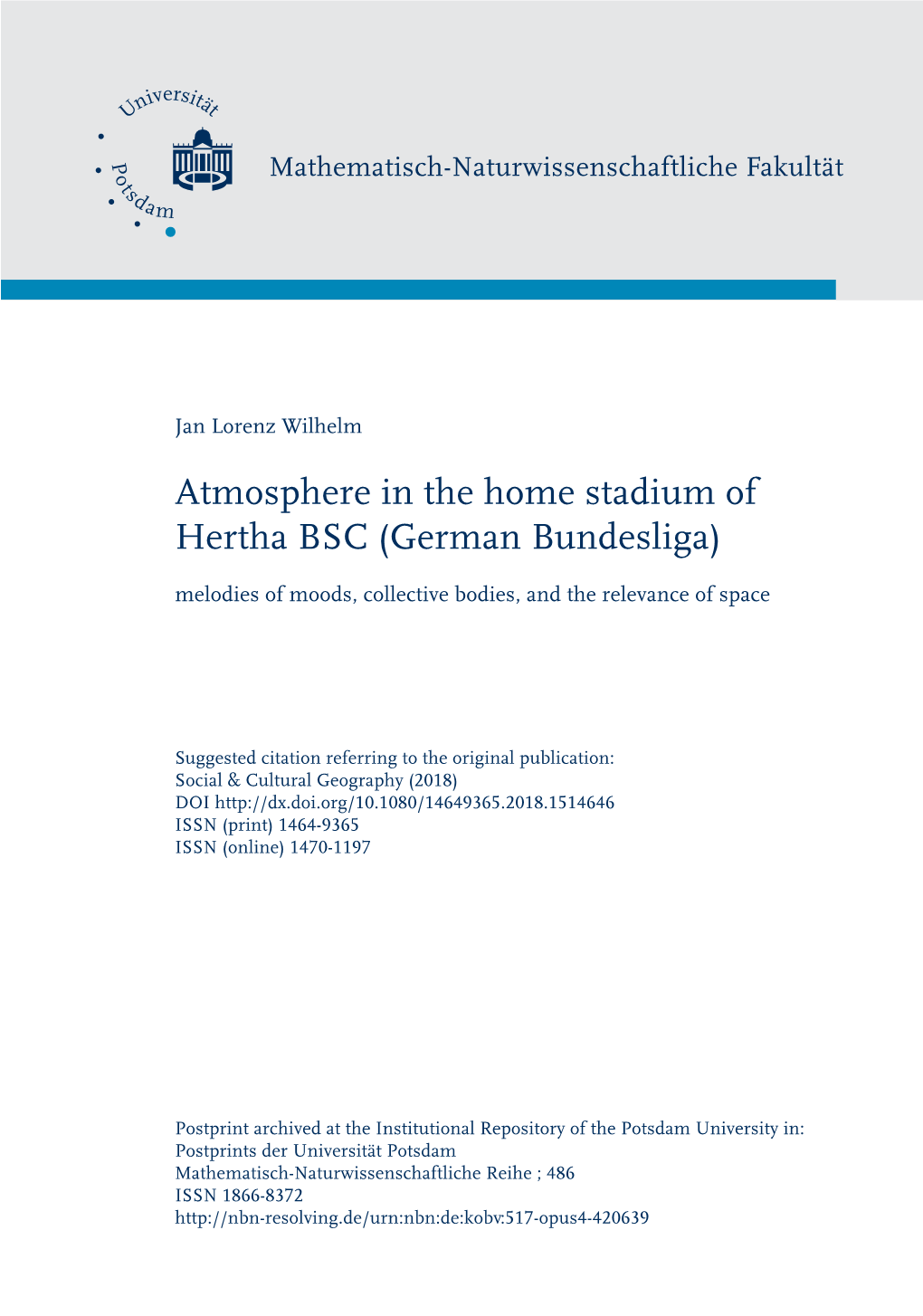 Atmosphere in the Home Stadium of Hertha BSC (German Bundesliga) Melodies of Moods, Collective Bodies, and the Relevance of Space