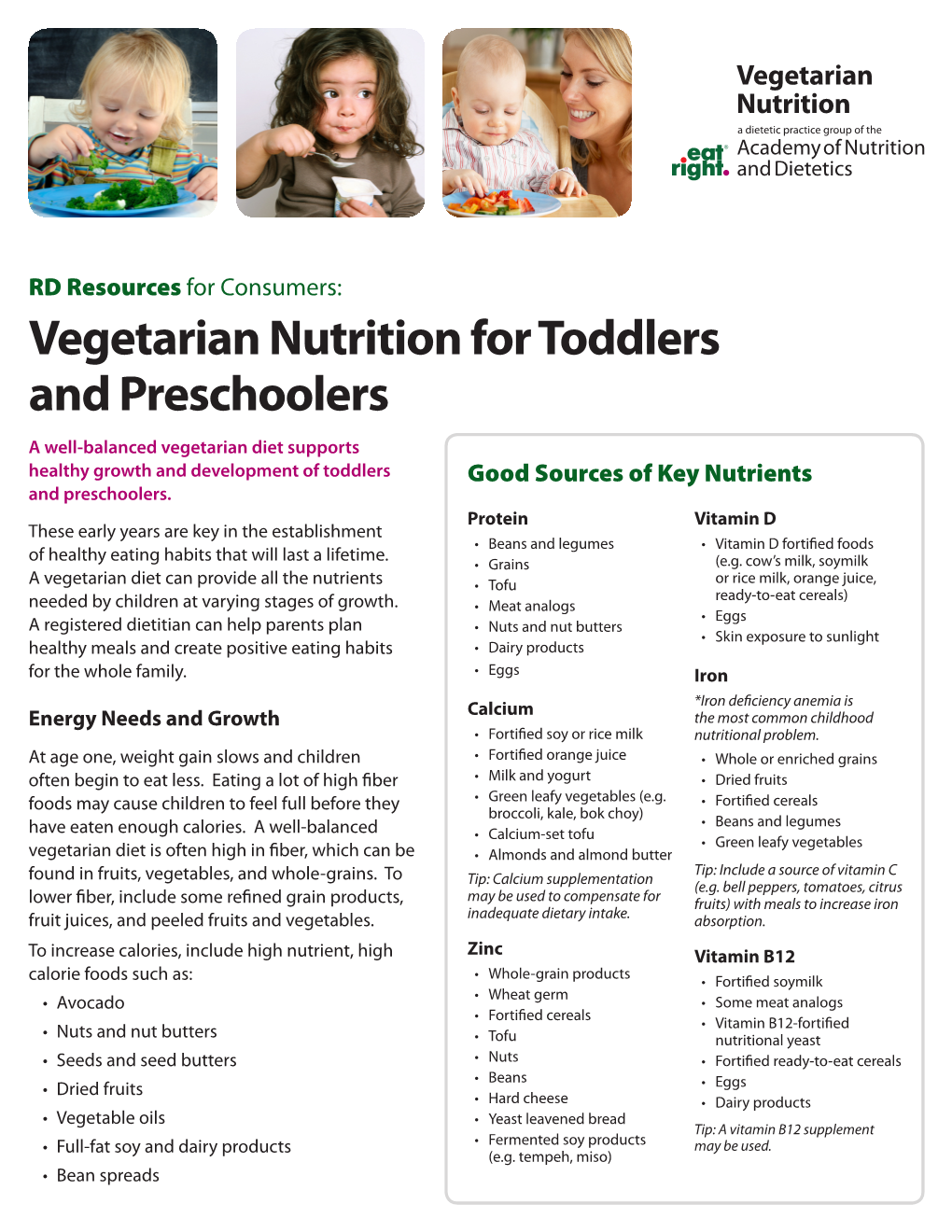 Vegetarian Nutrition for Toddlers and Preschoolers
