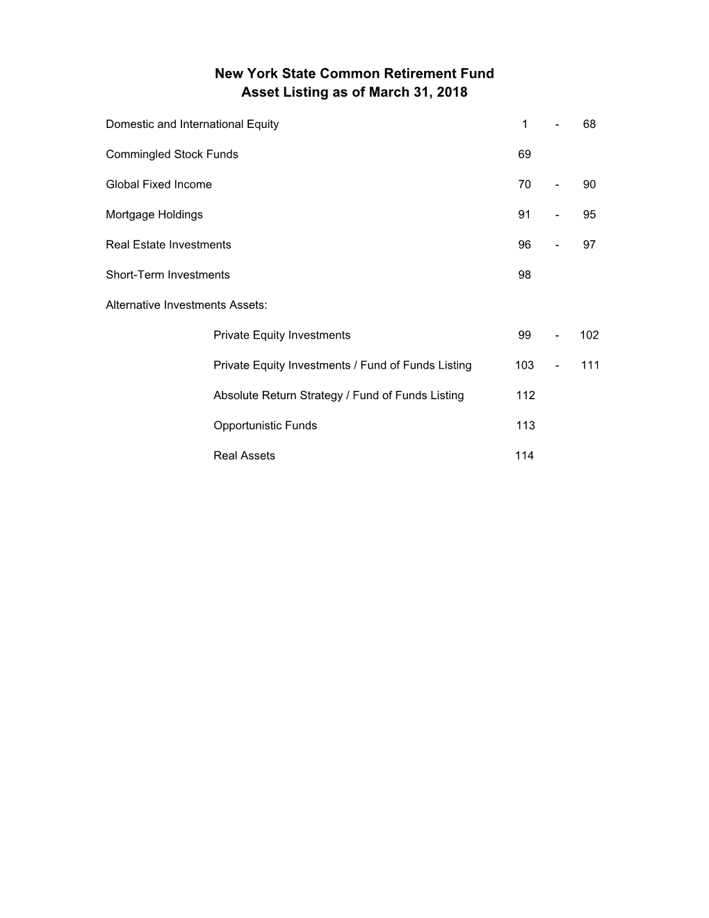 Asset Listing As of March 31, 2018