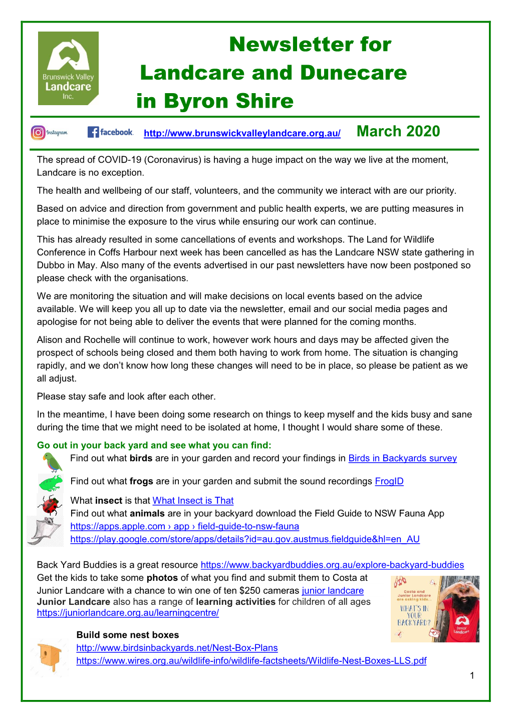 Newsletter for Landcare and Dunecare in Byron Shire