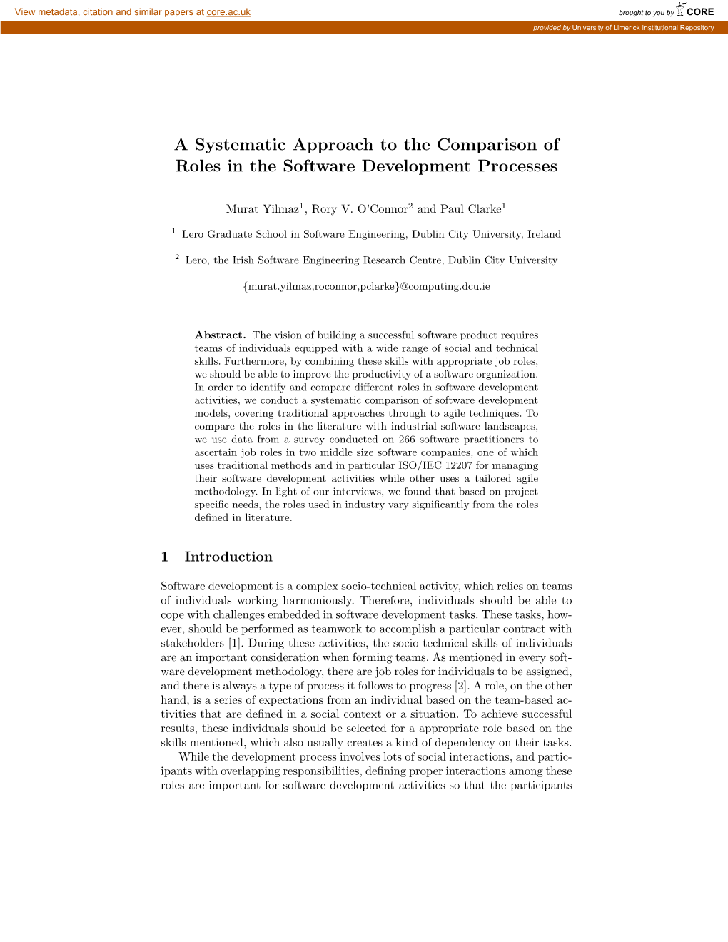 A Systematic Approach to the Comparison of Roles in the Software Development Processes