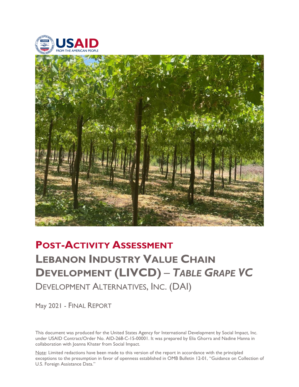Livcd) – Table Grape Vc Development Alternatives, Inc