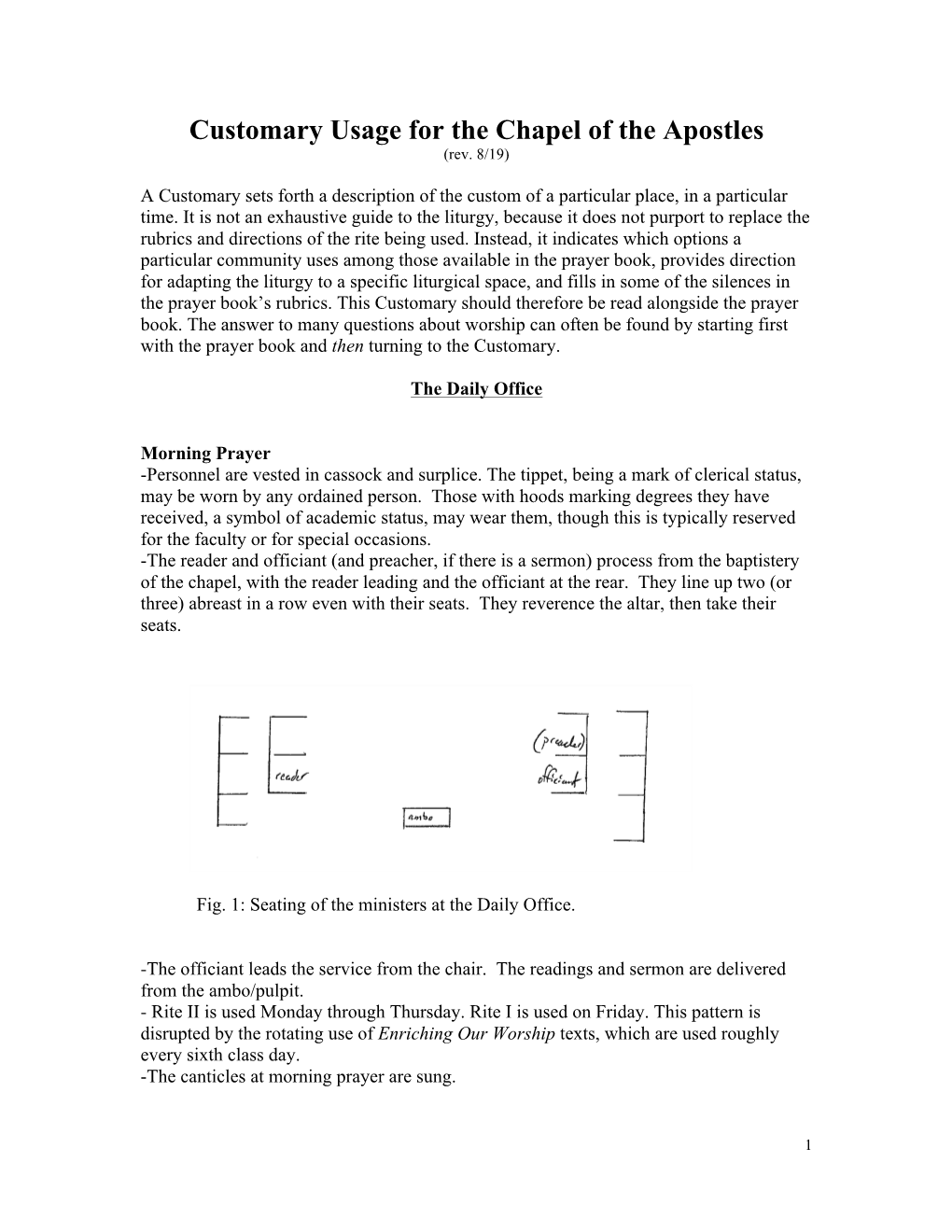 Customary Usage for the Chapel of the Apostles (Rev