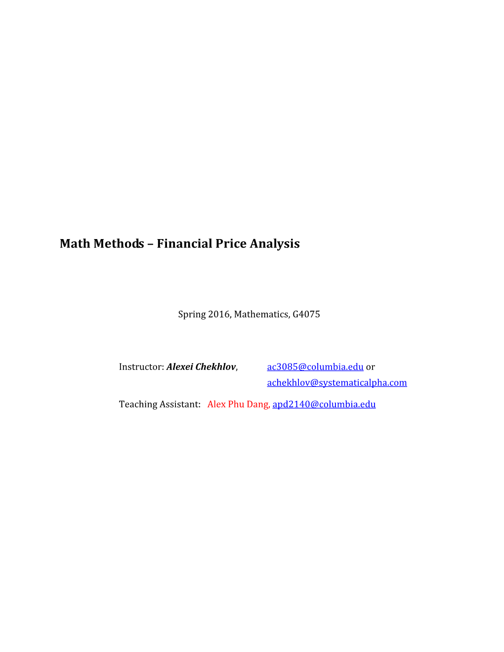 Math Methods – Financial Price Analysis