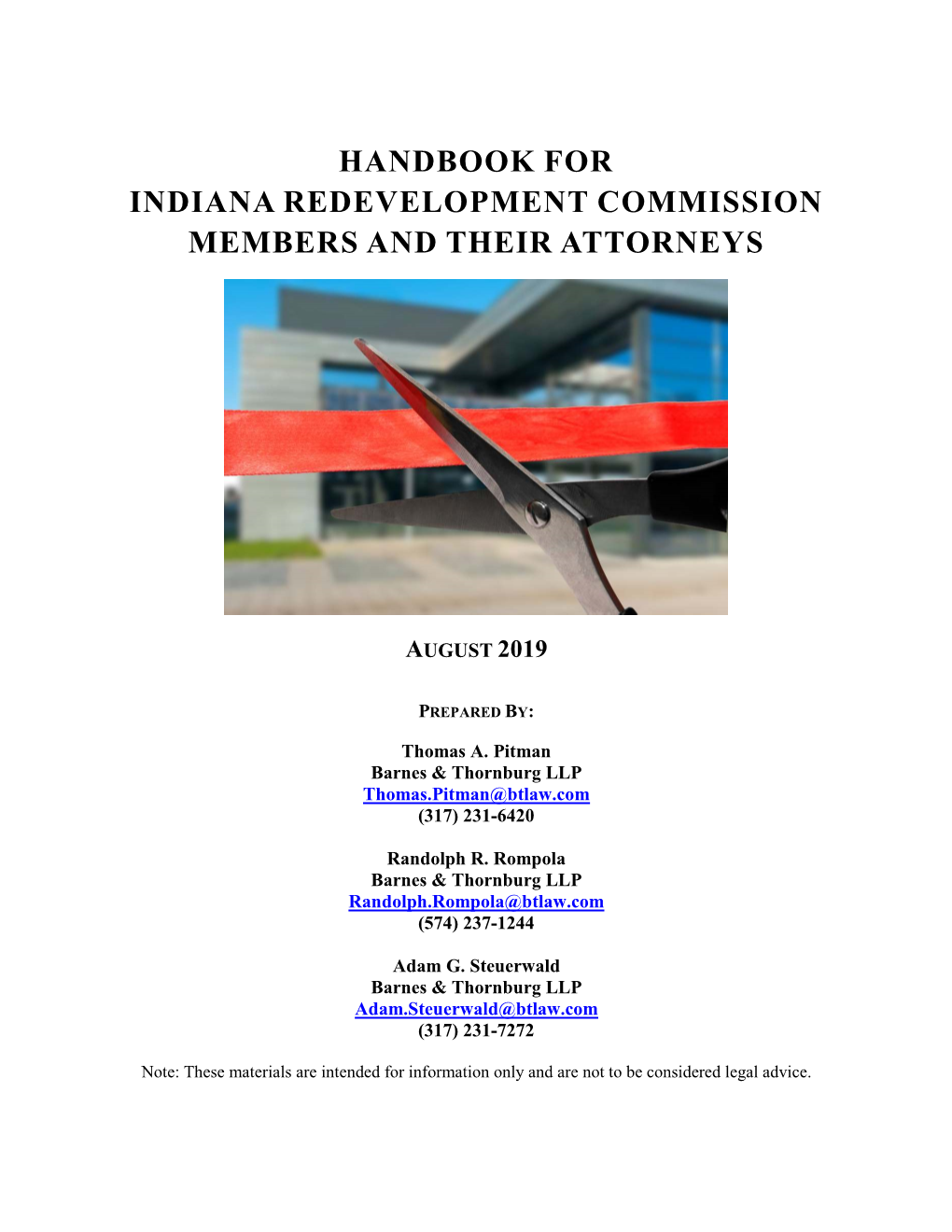 Handbook for Indiana Redevelopment Commission Members and Their Attorneys