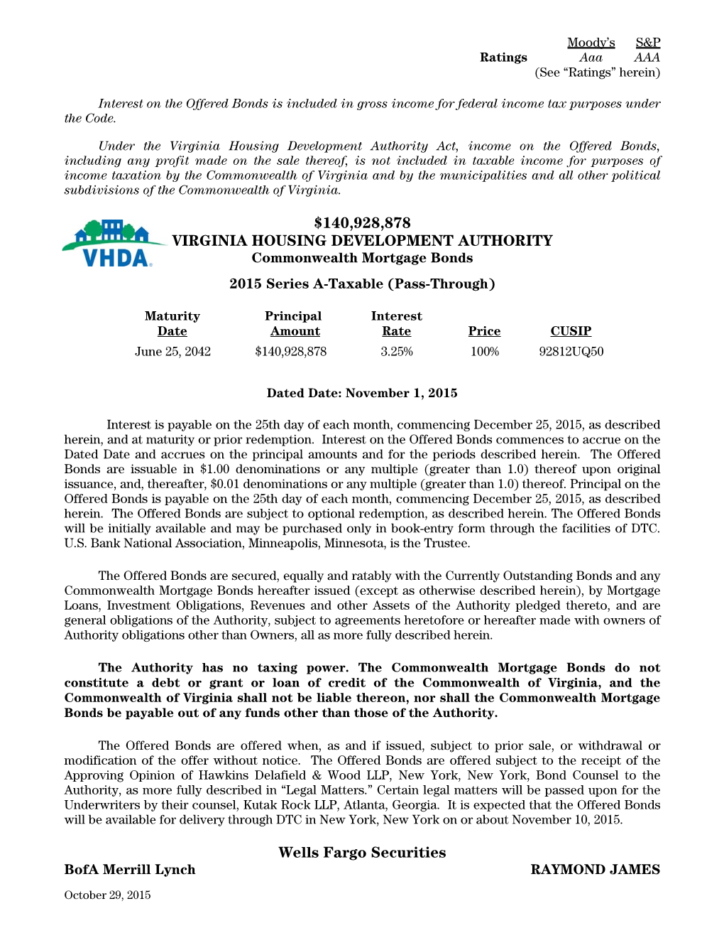 Commonwealth SF 2015 Series-A Taxable