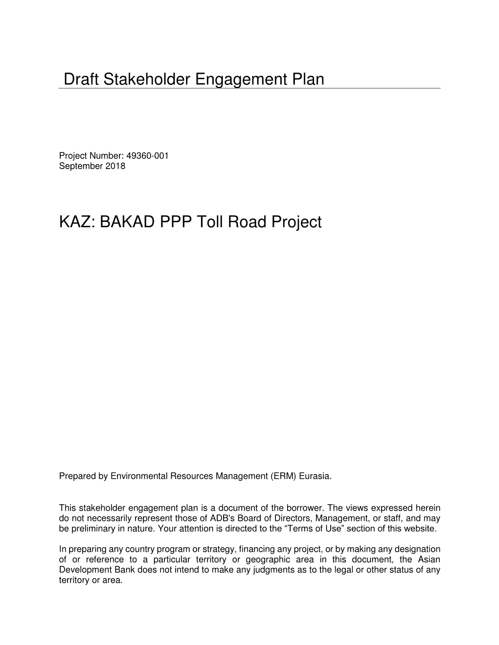 Big Almaty Ring Road (BAKAD) Stakeholder Engagement Plan (Preliminary) Volume VI