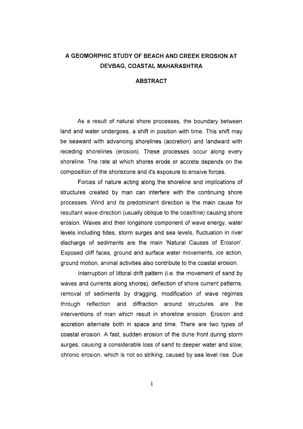 A Geomorphic Study of Beach and Creek Erosion at Devbag, Coastal Maharashtra