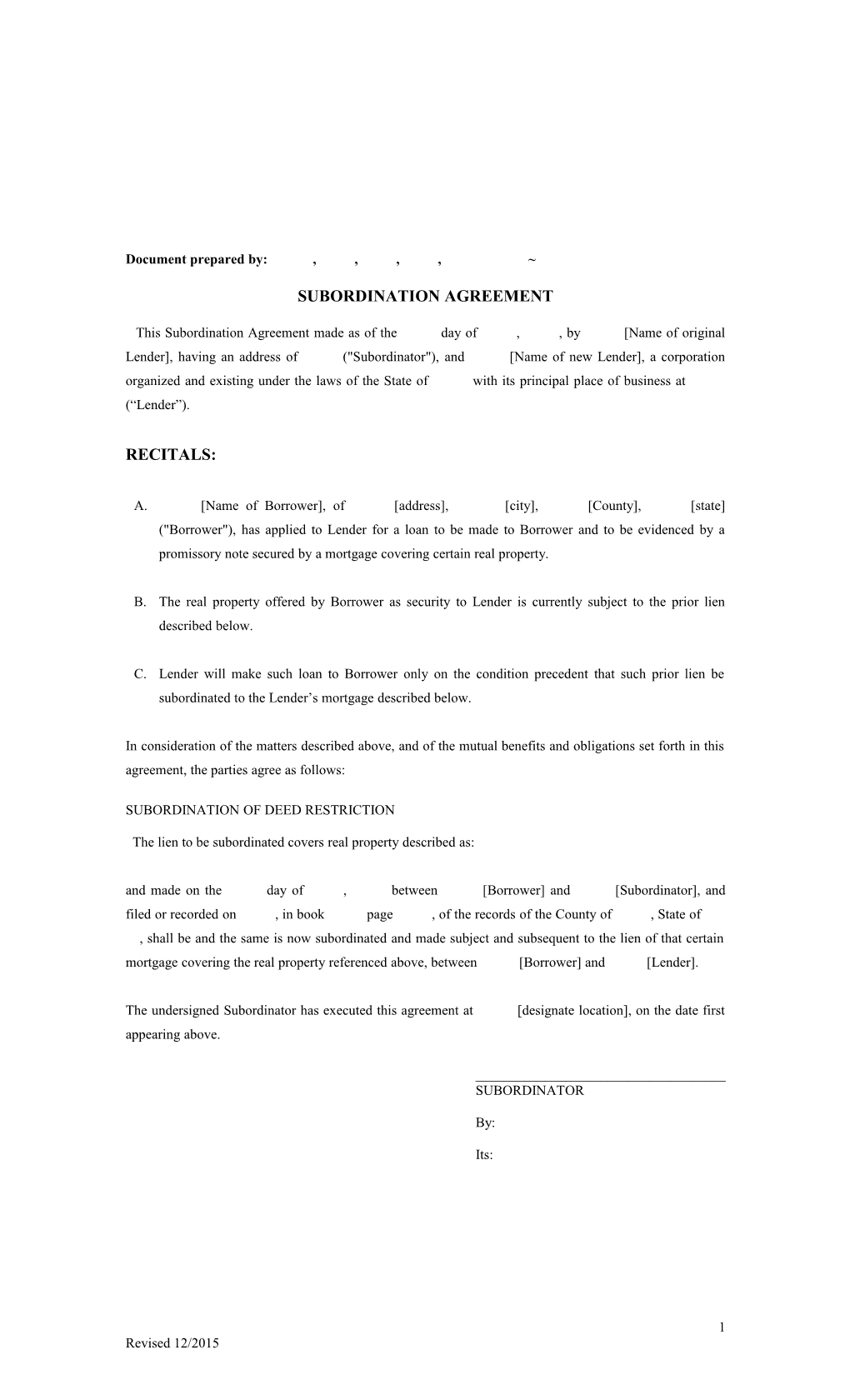 Subordination Agreement