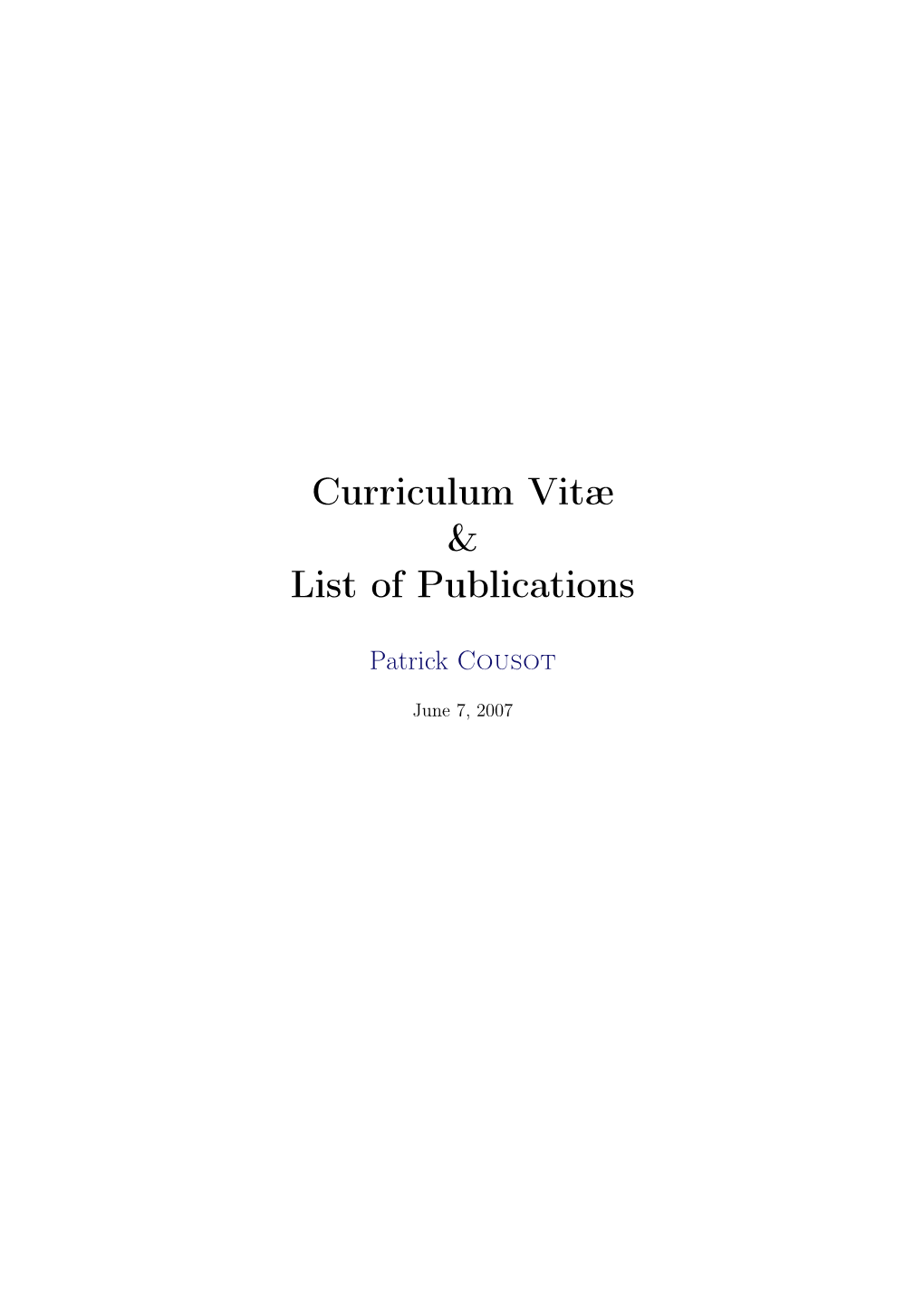 Curriculum Vitæ & List of Publications