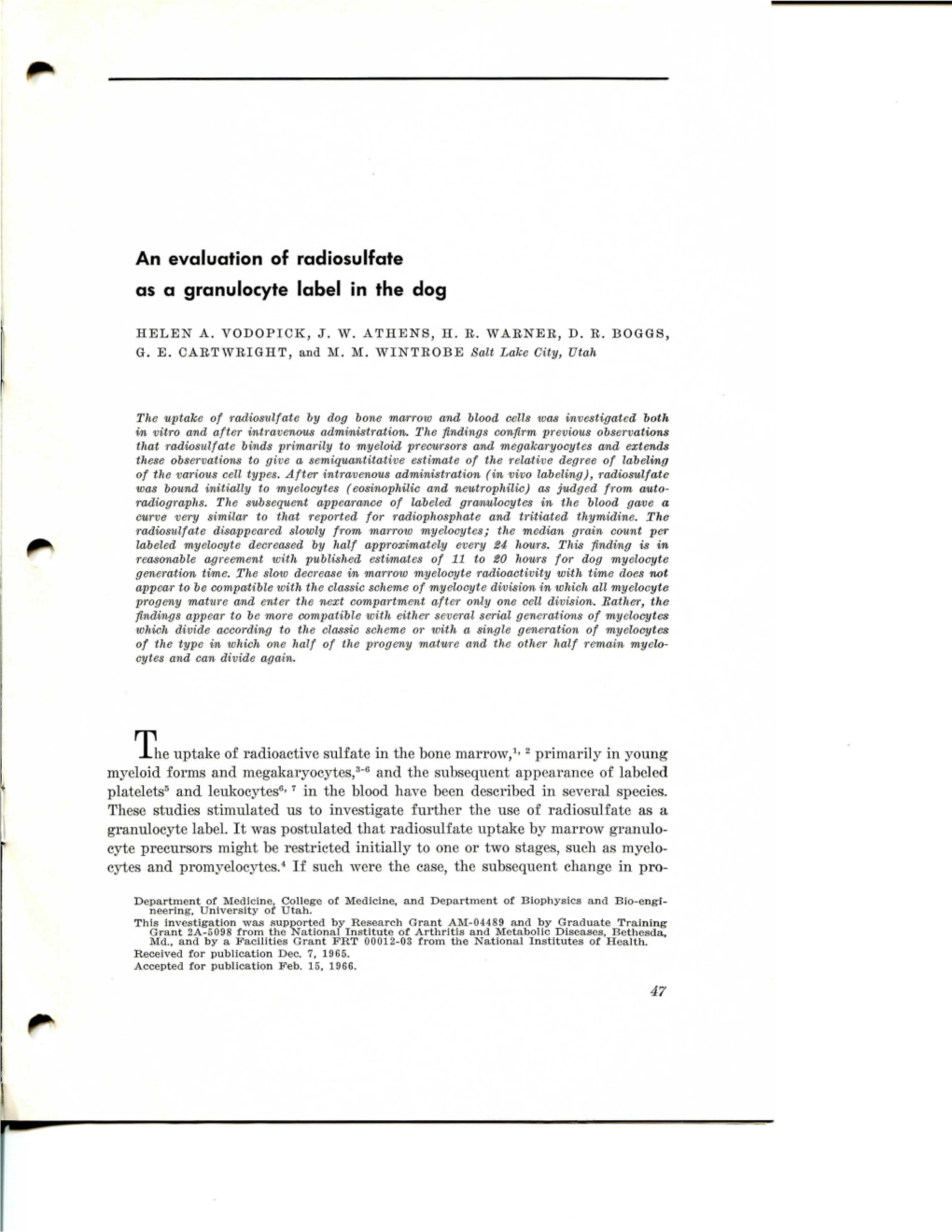 An Evaluation of Radiosulfate As a Granulocyte Label in the Dog