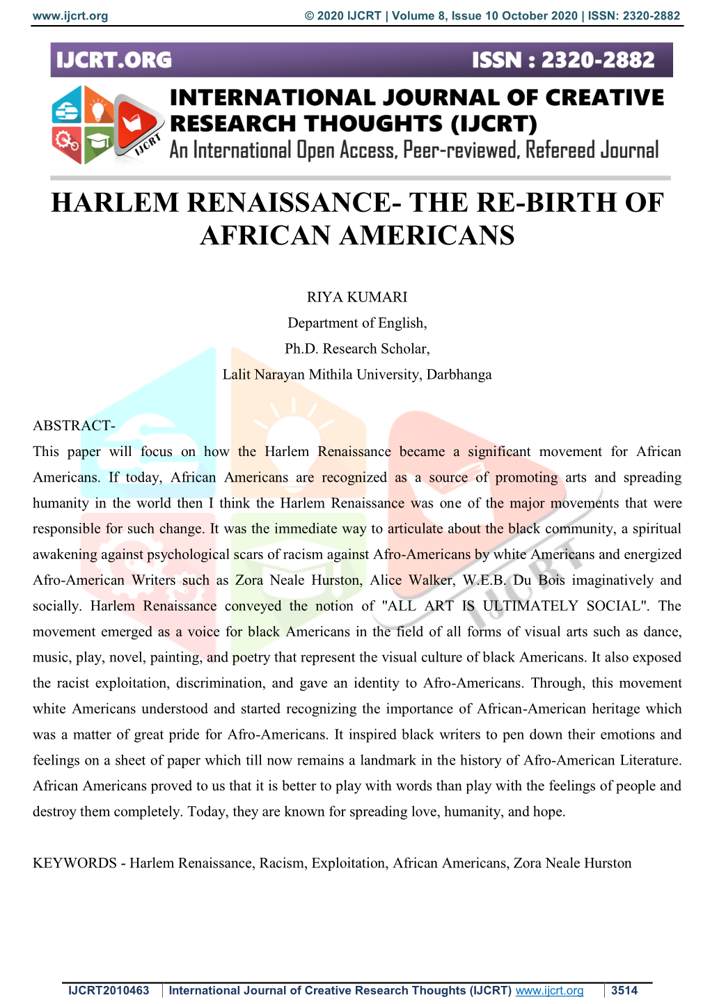 Harlem Renaissance- the Re-Birth of African Americans