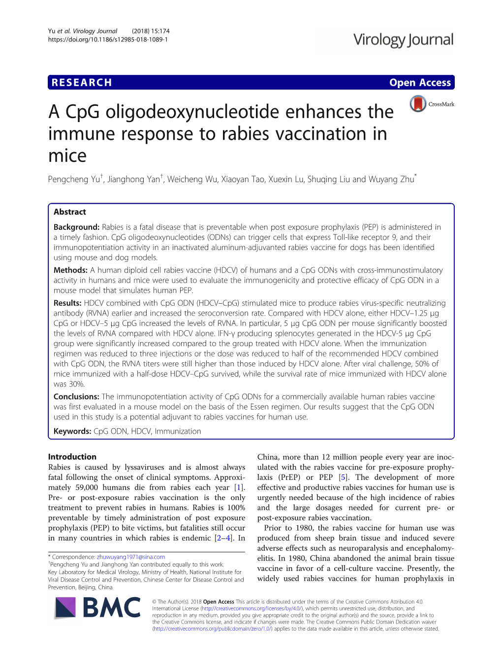 A Cpg Oligodeoxynucleotide Enhances the Immune Response To