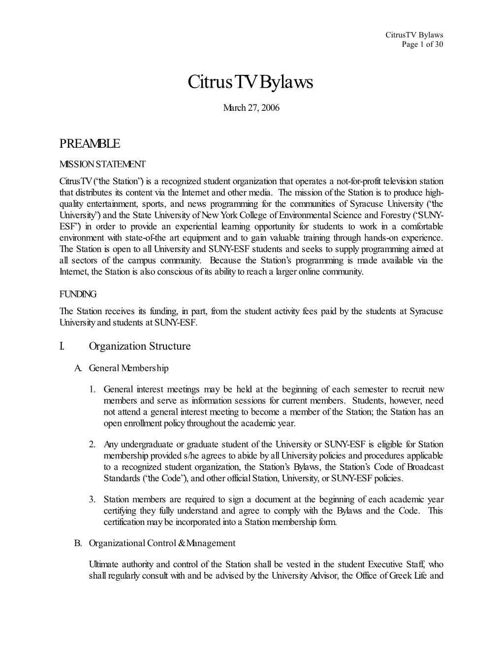 Citrustv Bylaws Page 1 of 30