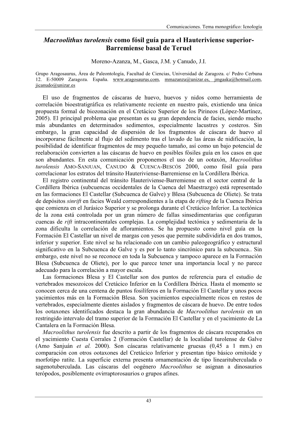 Macroolithus Turolensis Como Fósil Guía Para El Hauteriviense Superior- Barremiense Basal De Teruel