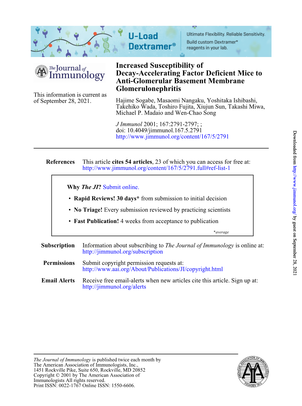 Glomerulonephritis Anti-Glomerular Basement Membrane Decay-Accelerating Factor Deficient Mice to Increased Susceptibility Of