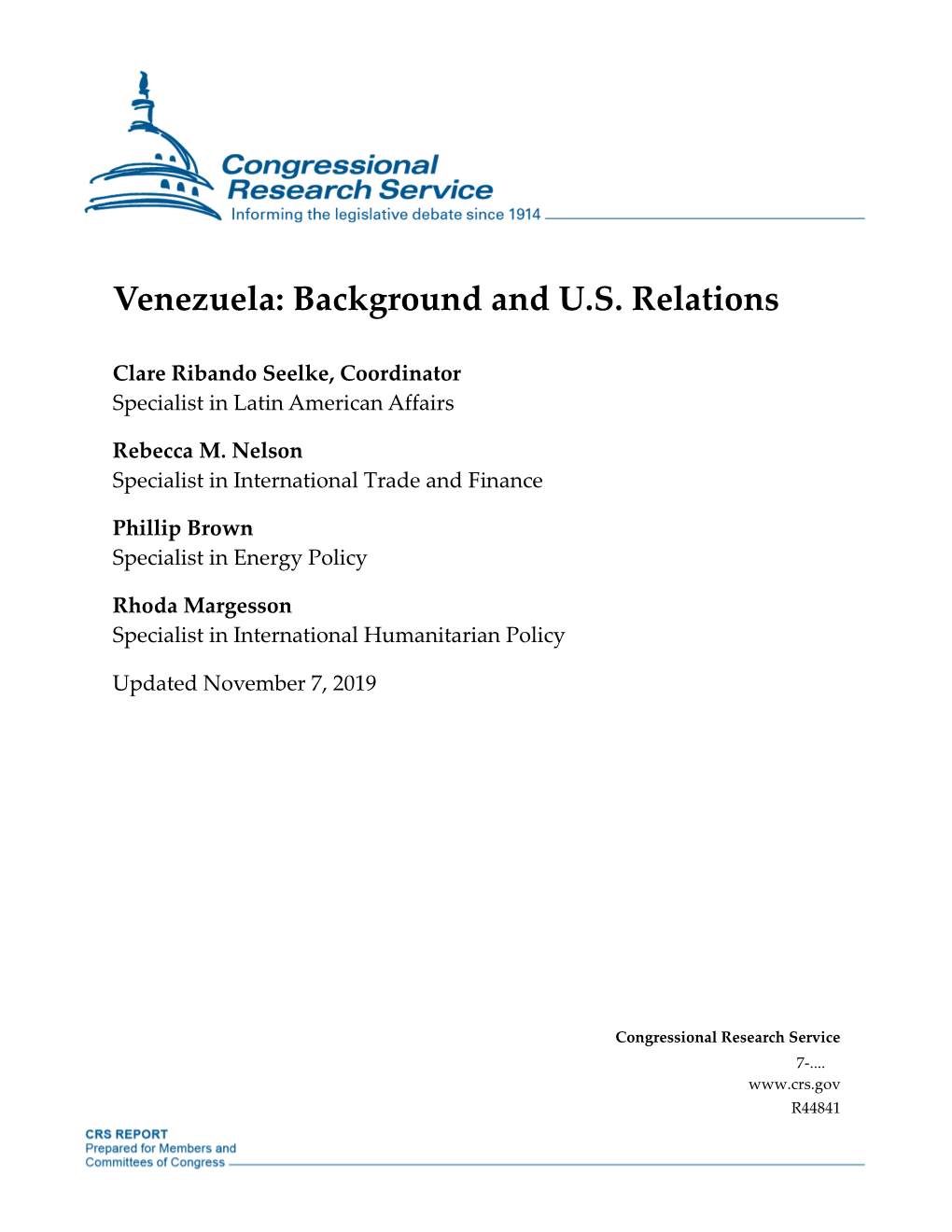 Venezuela: Background and U.S