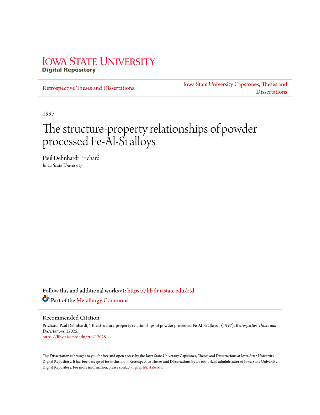 The Structure-Property Relationships of Powder Processed Fe-Al-Si Alloys