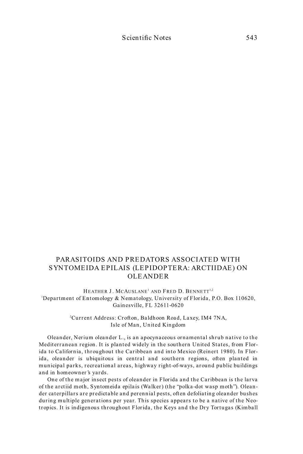 Scientific Notes 543 PARASITOIDS AND