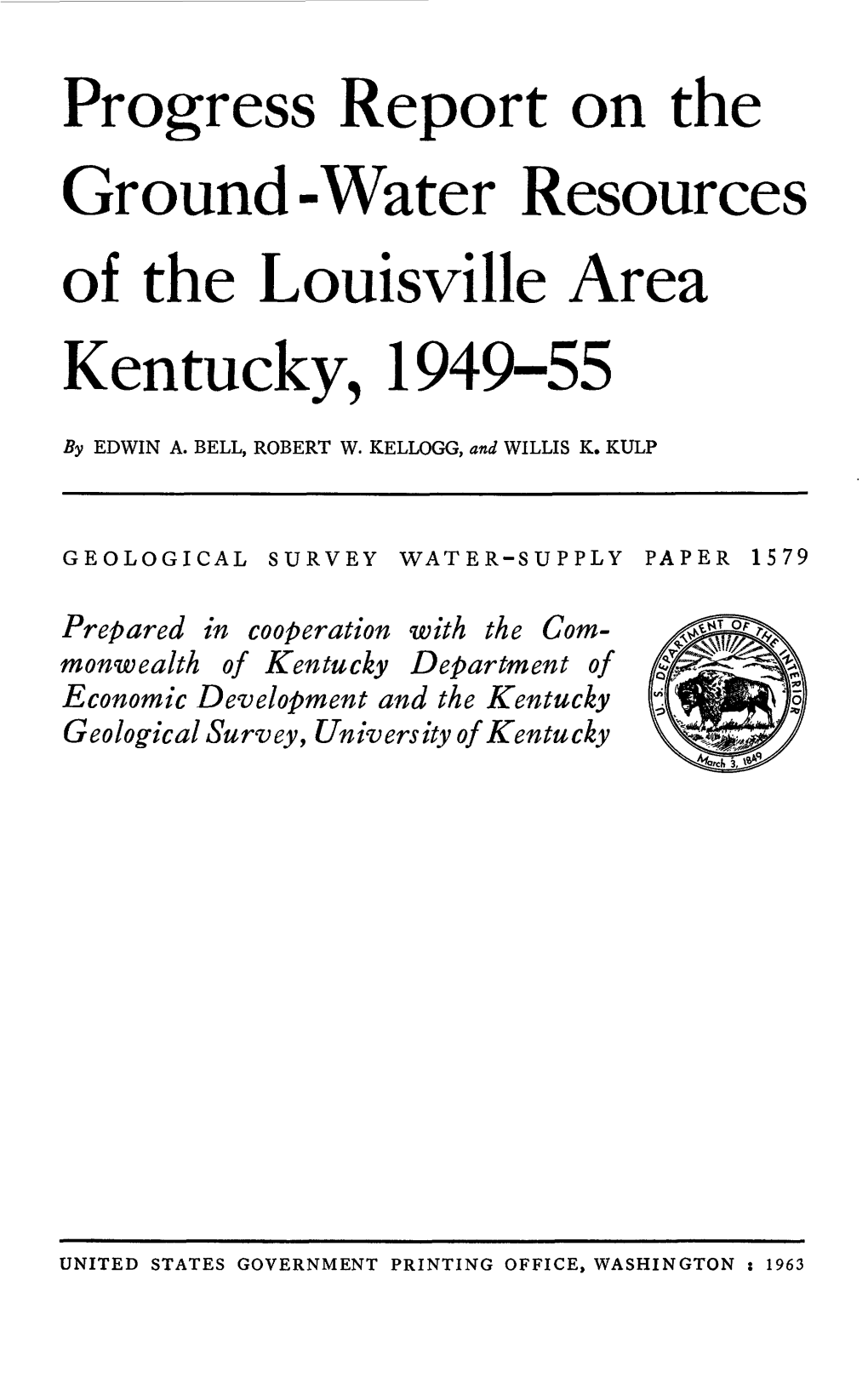 Progress Report on the Ground-Water Resources of the Louisville Area Kentucky, 1949-55