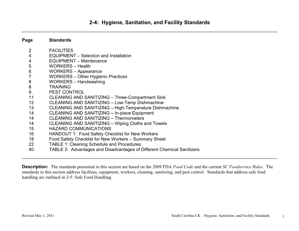 2-4: Hygiene, Sanitation, and Facility Standards