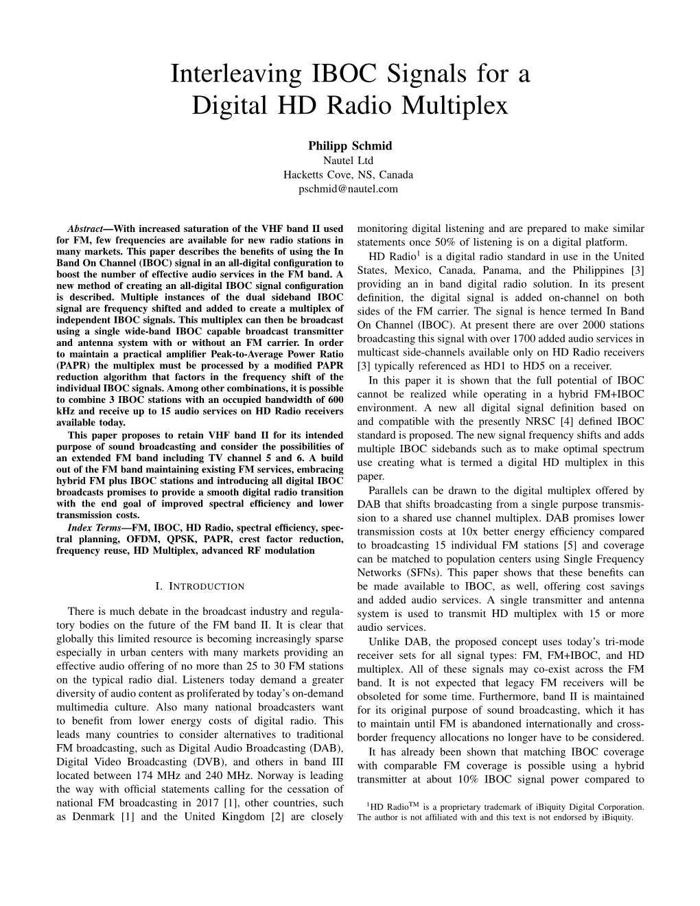 Interleaving IBOC Signals for a Digital HD Radio Multiplex