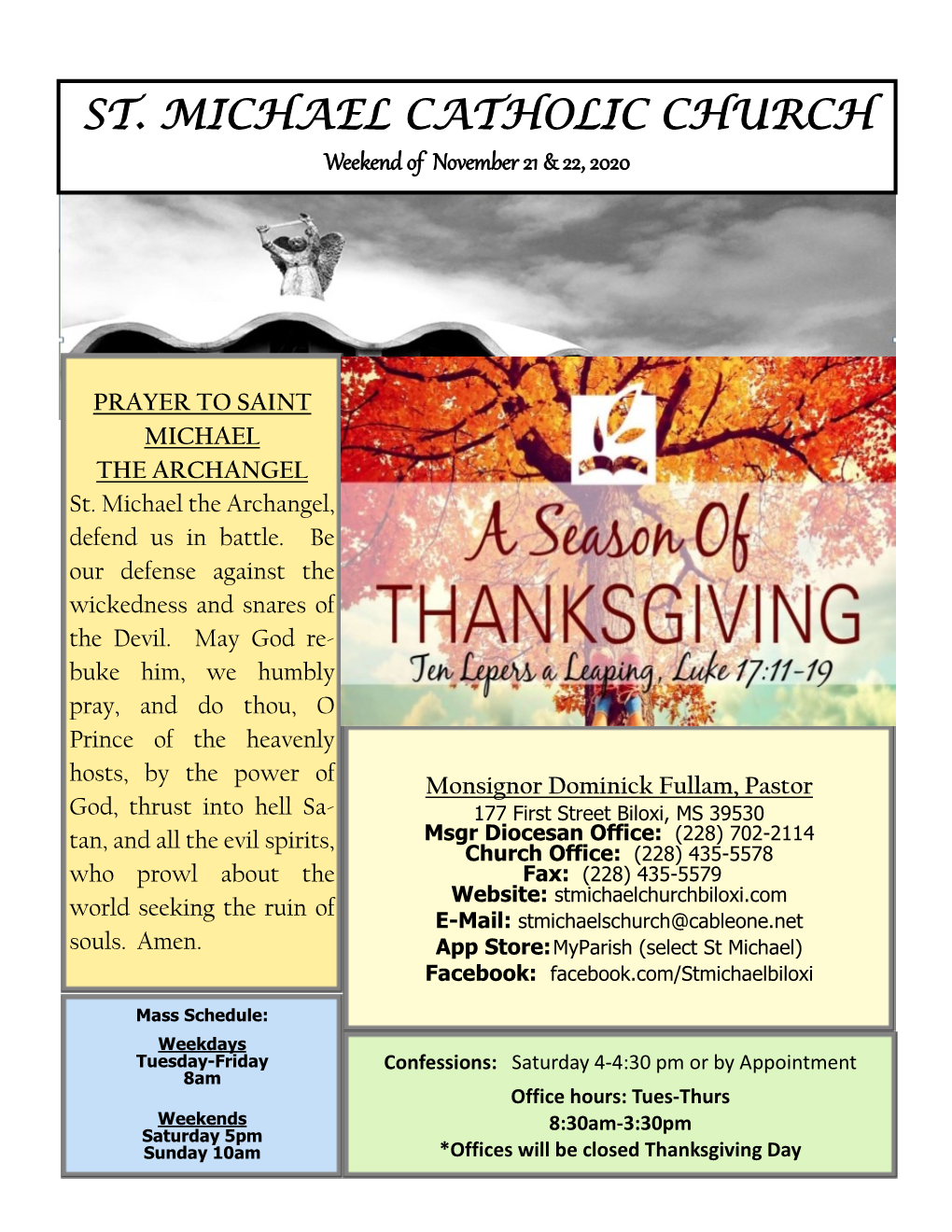 ST. MICHAEL CATHOLIC CHURCH Weekend of November 21 & 22, 2020