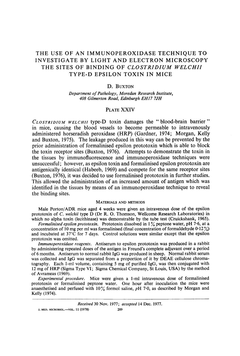 The Use of an Immunoperoxidase Technique to Investigate by Light and Electron Microscopy the Sites of Binding of Clostridium Welchii Type-D Epsilon Toxin in Mice