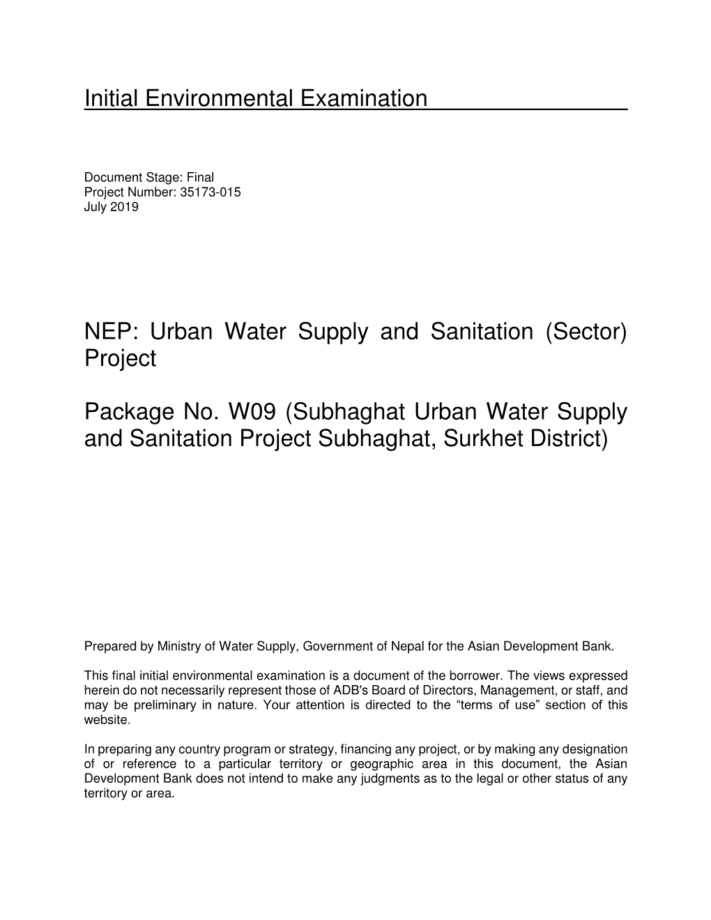 Subhaghat Urban Water Supply and Sanitation Project Subhaghat, Surkhet District)