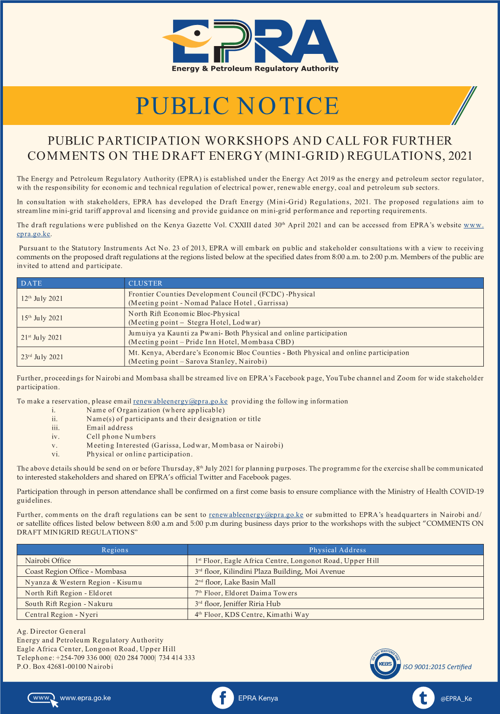 Public Participation Workshops Schedule