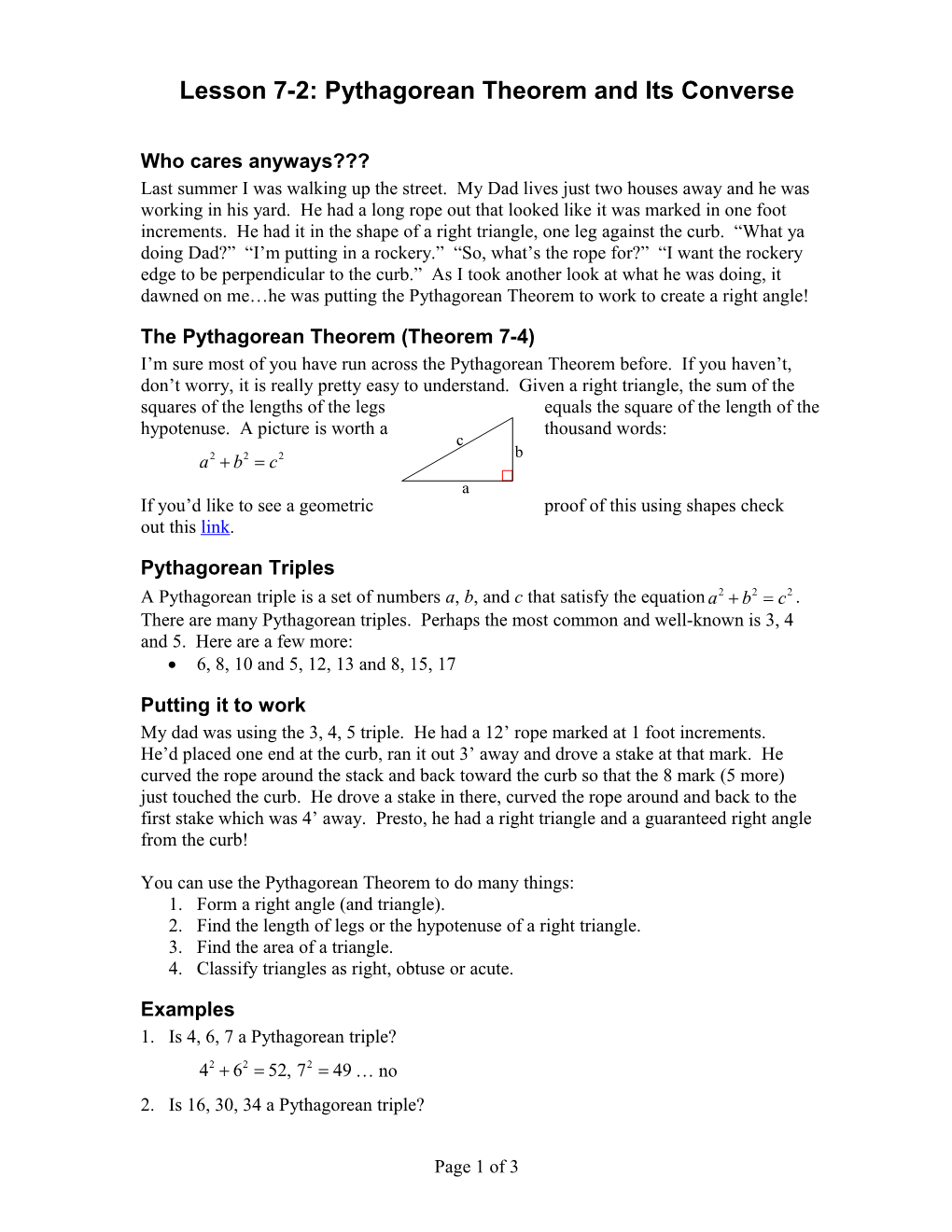 Lesson 1-1: Inductive Reasoning & Patterns