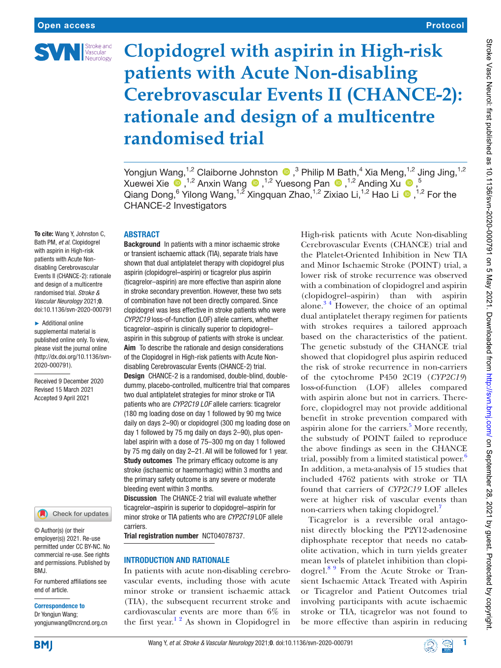 Clopidogrel with Aspirin in High-Risk Patients with Acute Non-Disabling