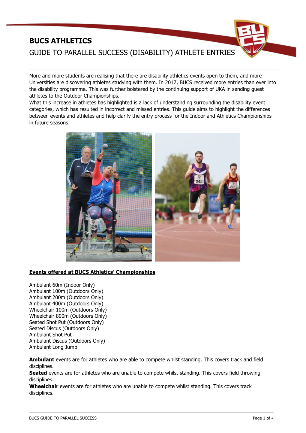Bucs Athletics Guide to Parallel Success (Disability) Athlete Entries