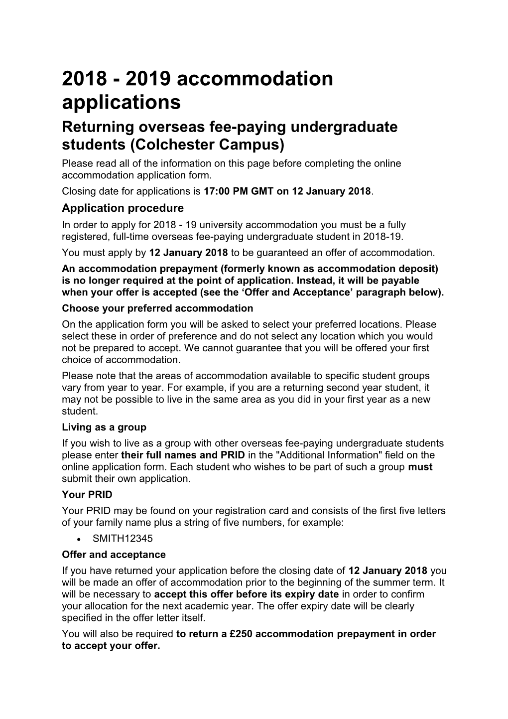 Returning Overseas Fee-Paying Undergraduate Students (Colchester Campus)