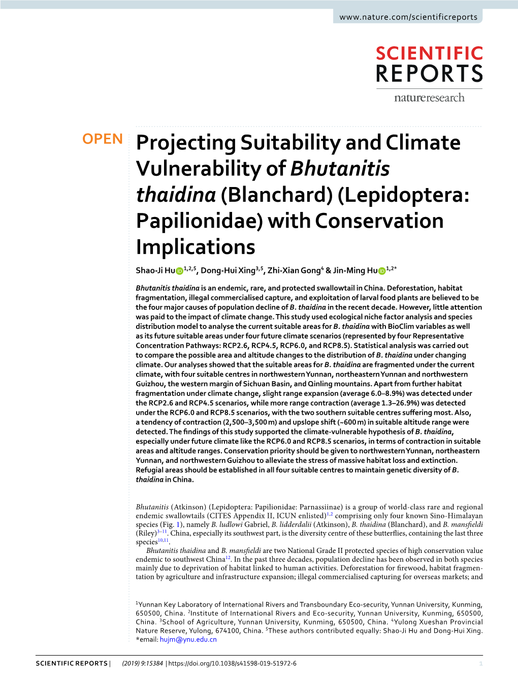 Projecting Suitability and Climate Vulnerability of Bhutanitis Thaidina