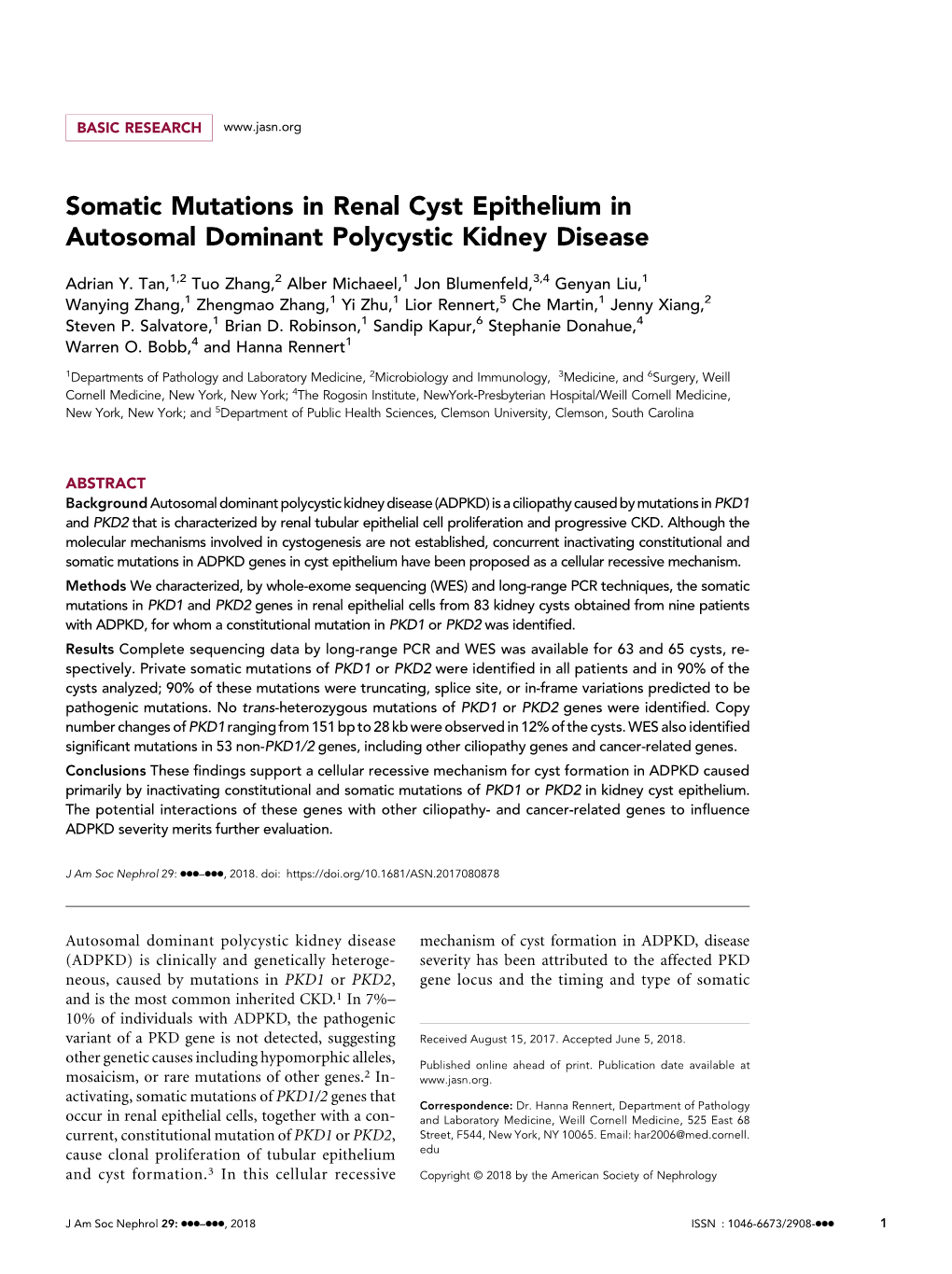 Somatic Mutations in Renal Cyst Epithelium in Autosomal Dominant Polycystic Kidney Disease