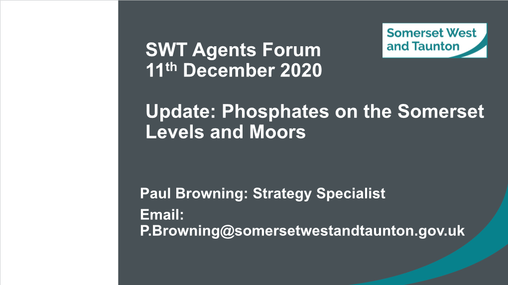 SWT Agents Forum 11Th December 2020 Update: Phosphates on The