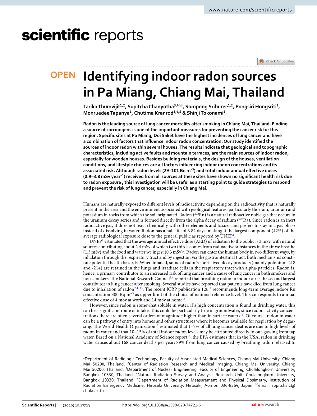 Identifying Indoor Radon Sources in Pa Miang, Chiang Mai, Thailand