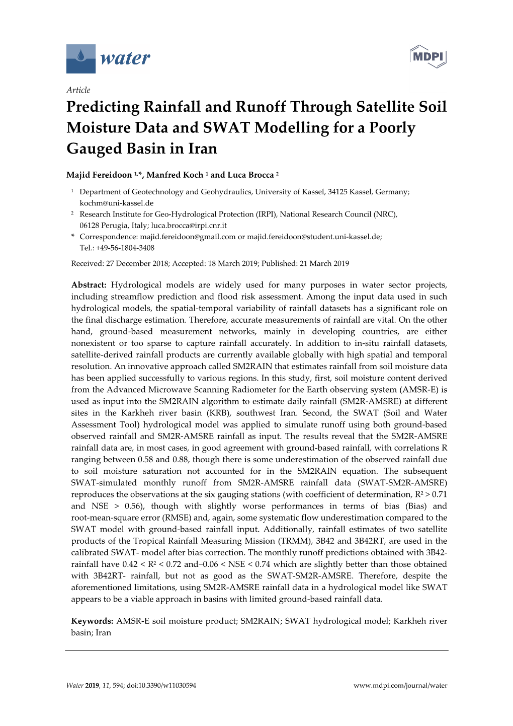 Predicting Rainfall and Runoff Through Satellite Soil Moisture Data and SWAT Modelling for a Poorly Gauged Basin in Iran