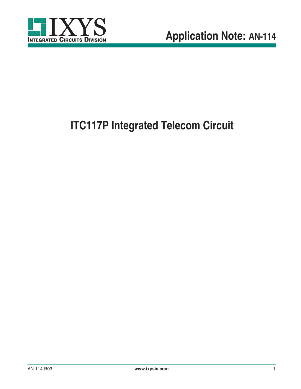 Application Note: AN-114 ITC117P Integrated Telecom Circuit