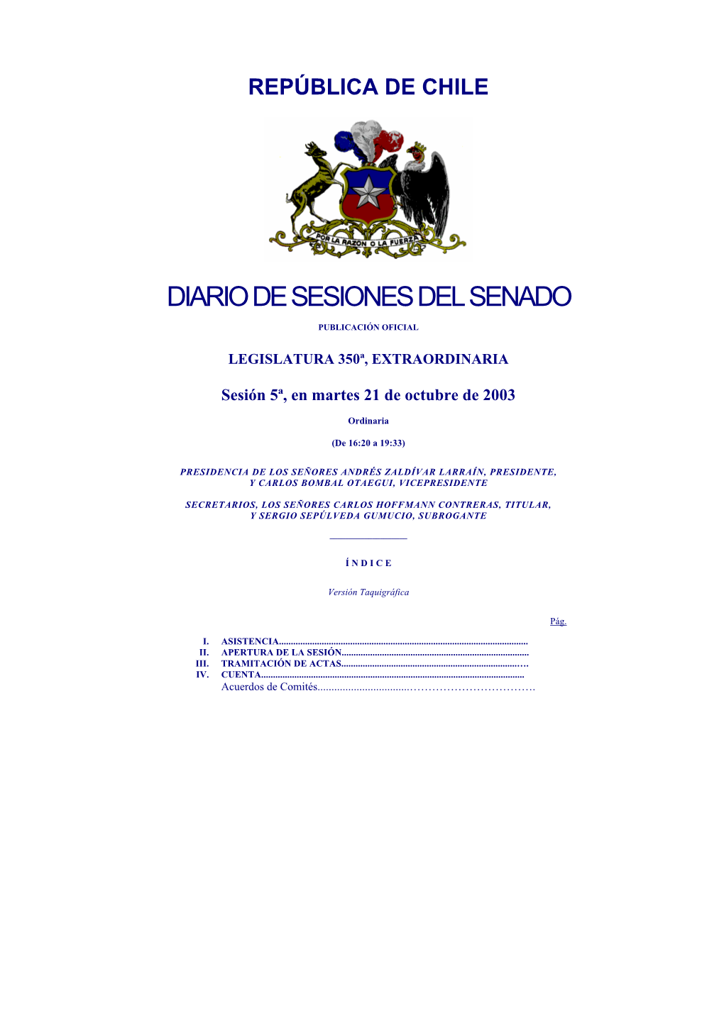 Diario De Sesiones Del Senado