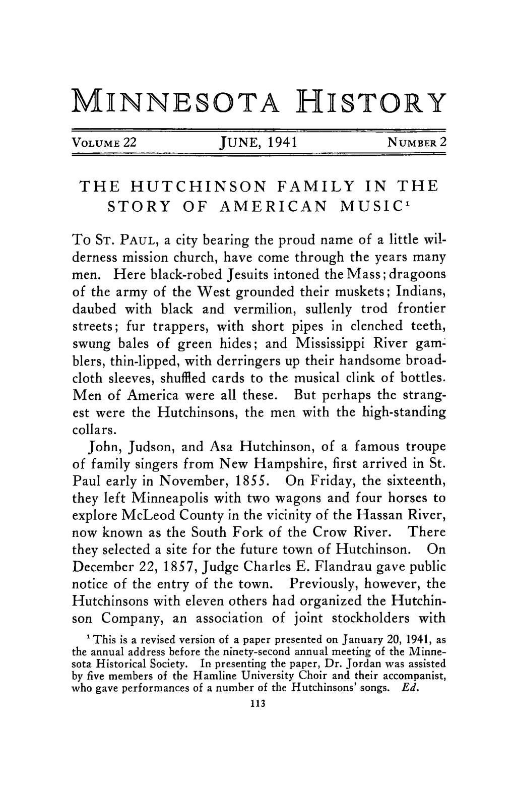 The Hutchinson Family in the Story of American Music