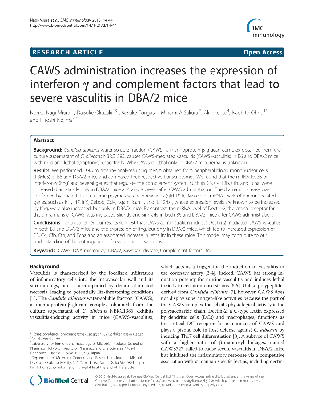 CAWS Administration Increases the Expression of Interferon Γ And