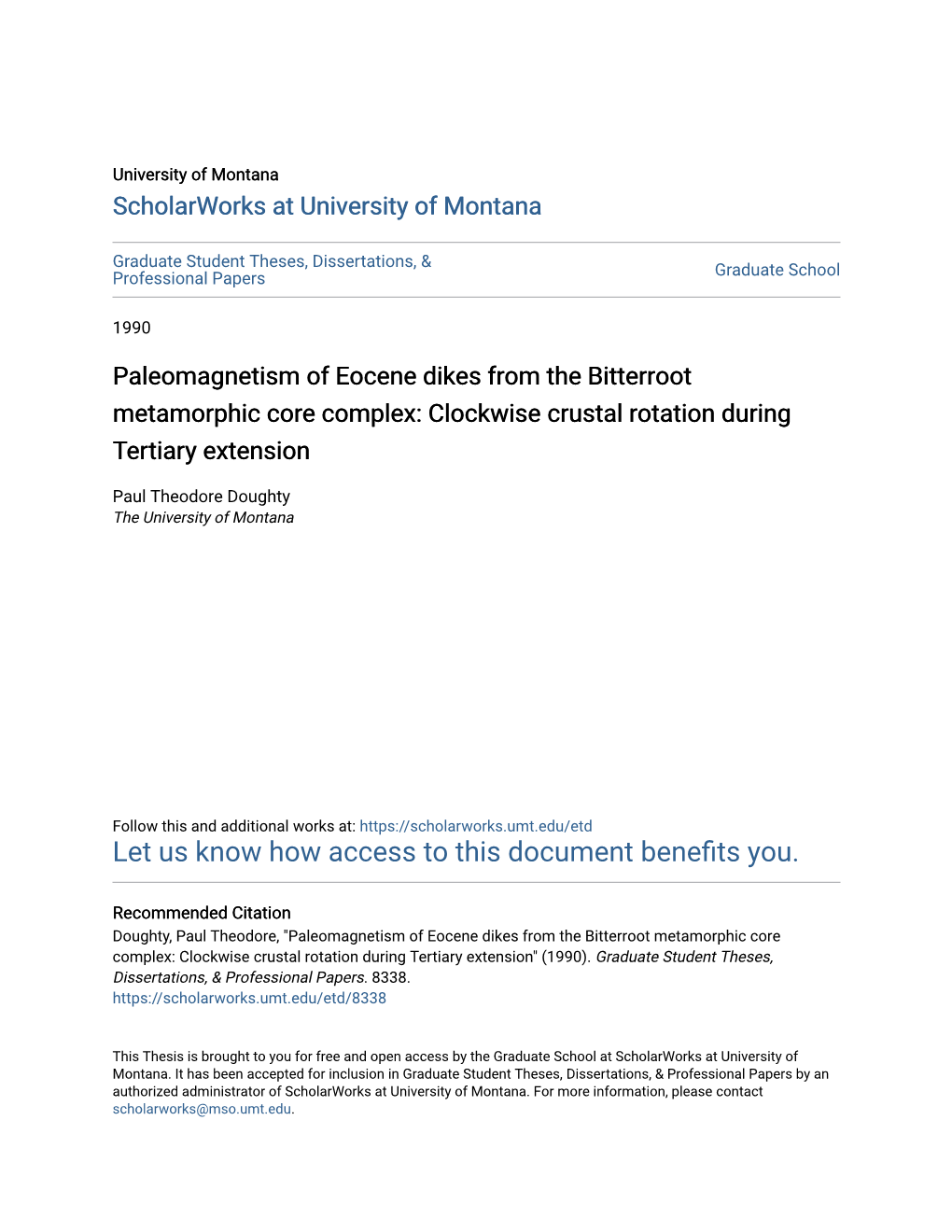 Paleomagnetism of Eocene Dikes from the Bitterroot Metamorphic Core Complex: Clockwise Crustal Rotation During Tertiary Extension