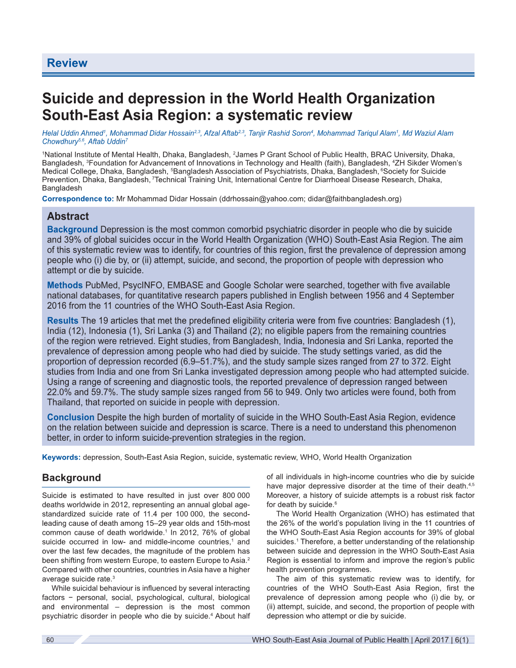 Suicide and Depression in the World