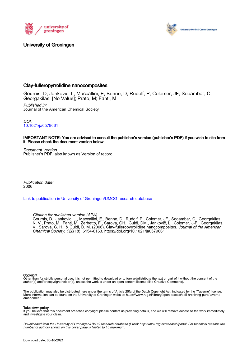 University of Groningen Clay-Fulleropyrrolidine