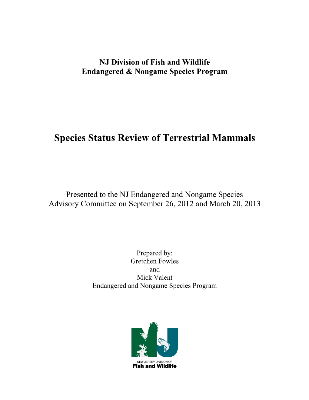 Species Status Review of Terrestrial Mammals